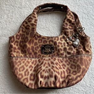 Kathy Van Zeeland RARE Vintage Y2K Leopard Print Hobo Shoulder Bag Heart Charms